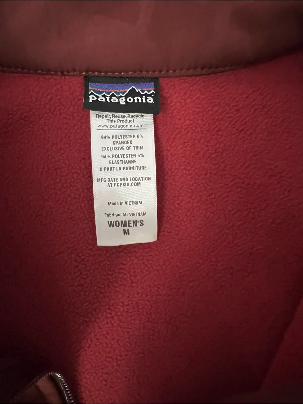 Patagonia Women's Brick Red Zip-Front Bomber Jacket